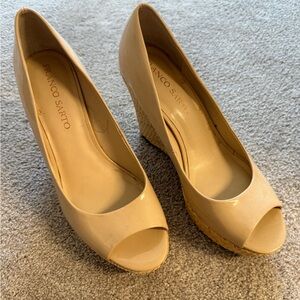Franco Sarto Tan Peep Toe Wedges